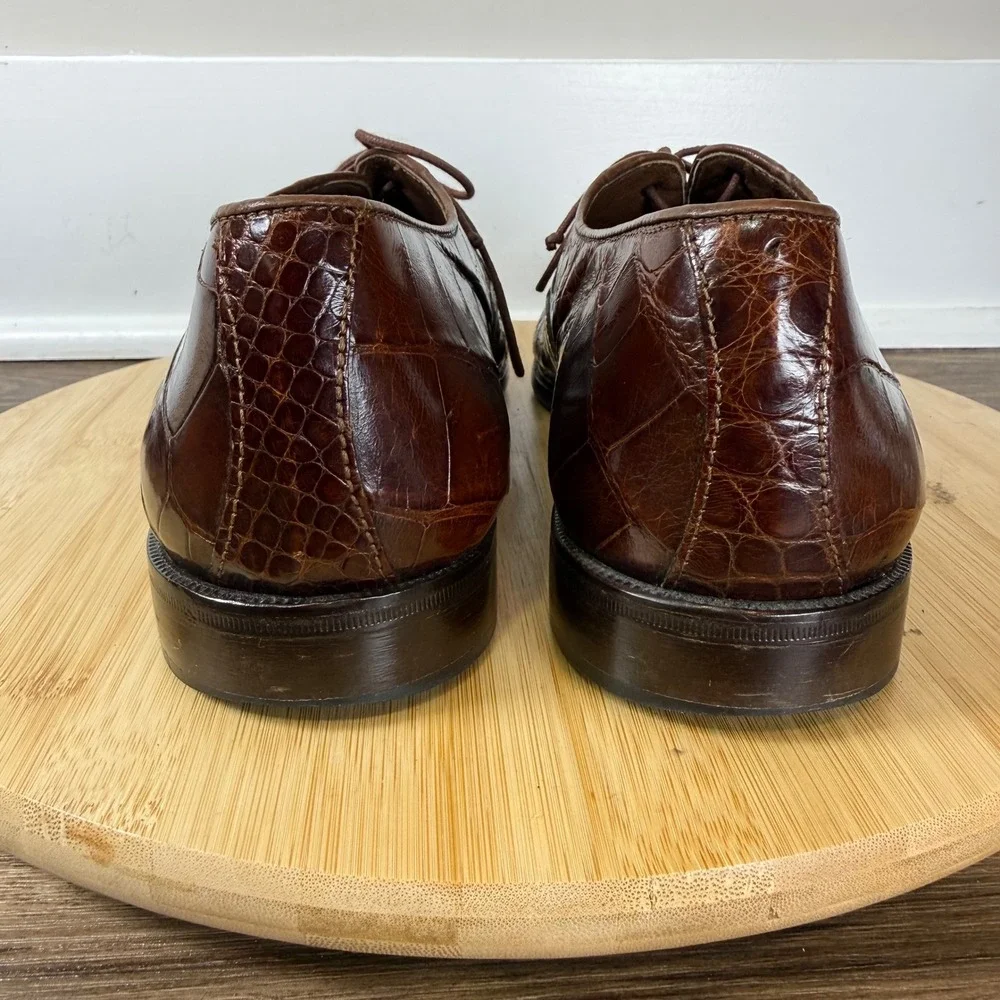 David Eden Gino Oxford Men 9.5M Brown Alligator Exotic Leather Italy Formal Rare